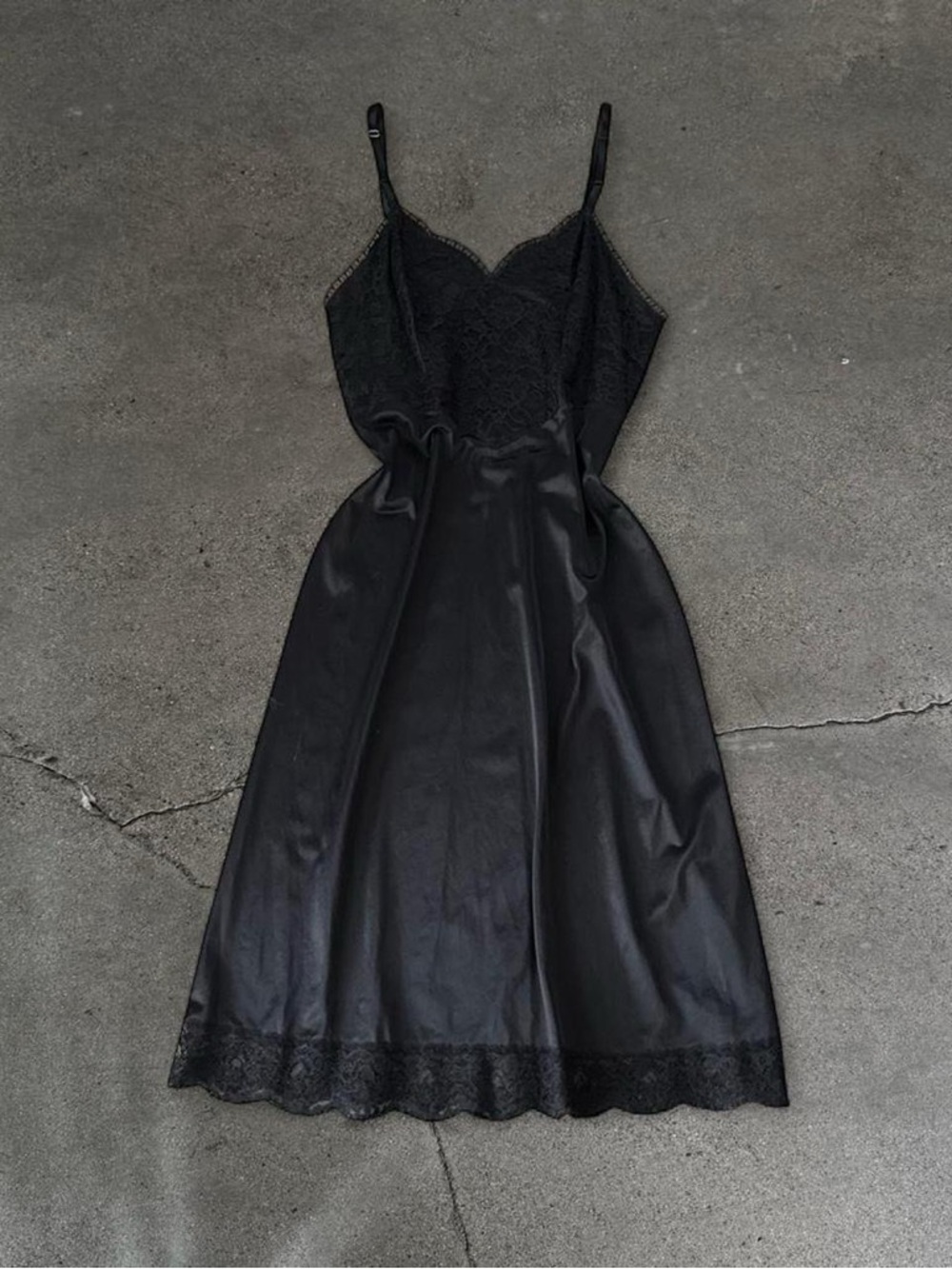 Black Lace-Trim Slip Dress